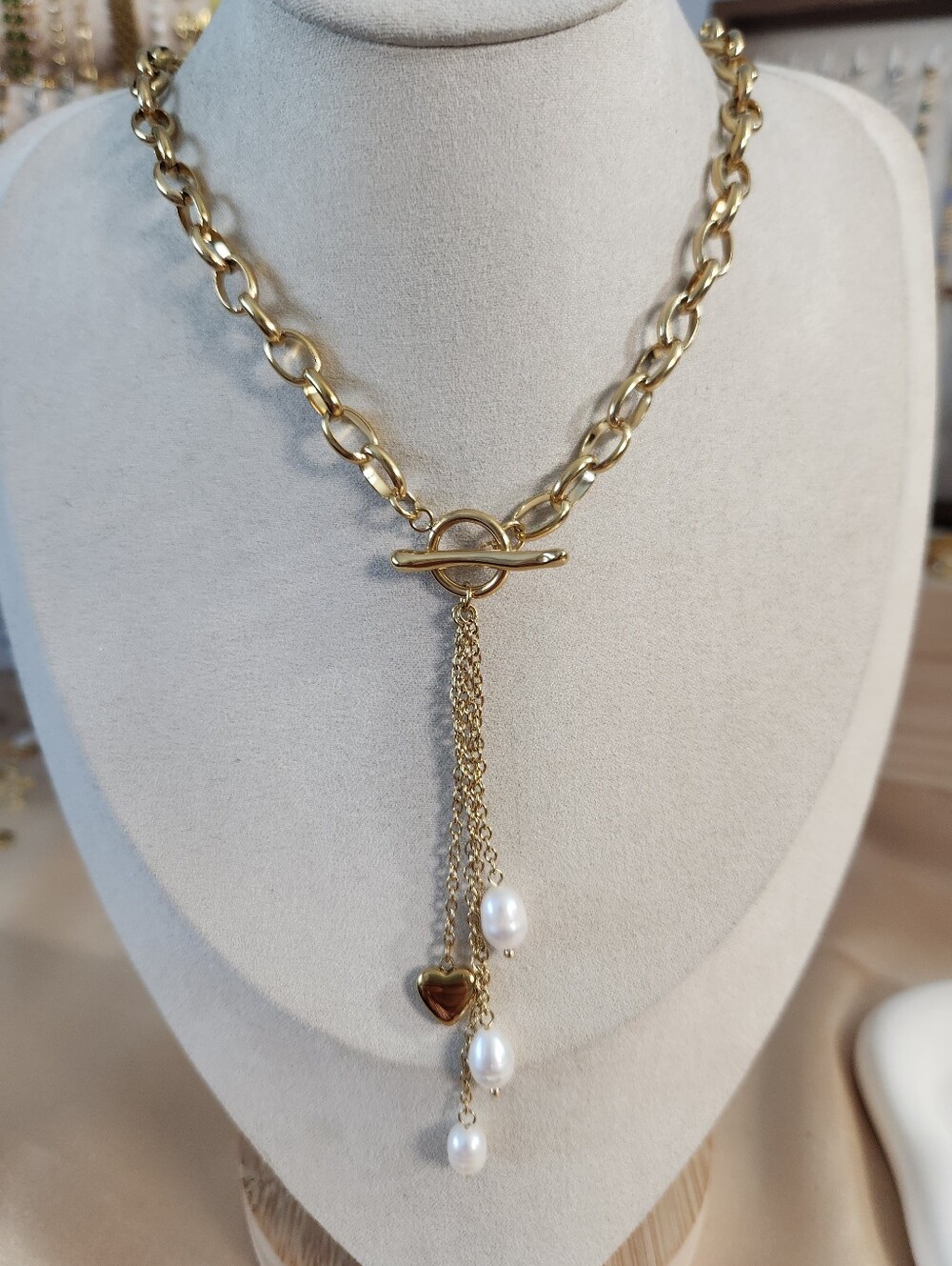 Freshwater Pearl Charm Toggle Necklace